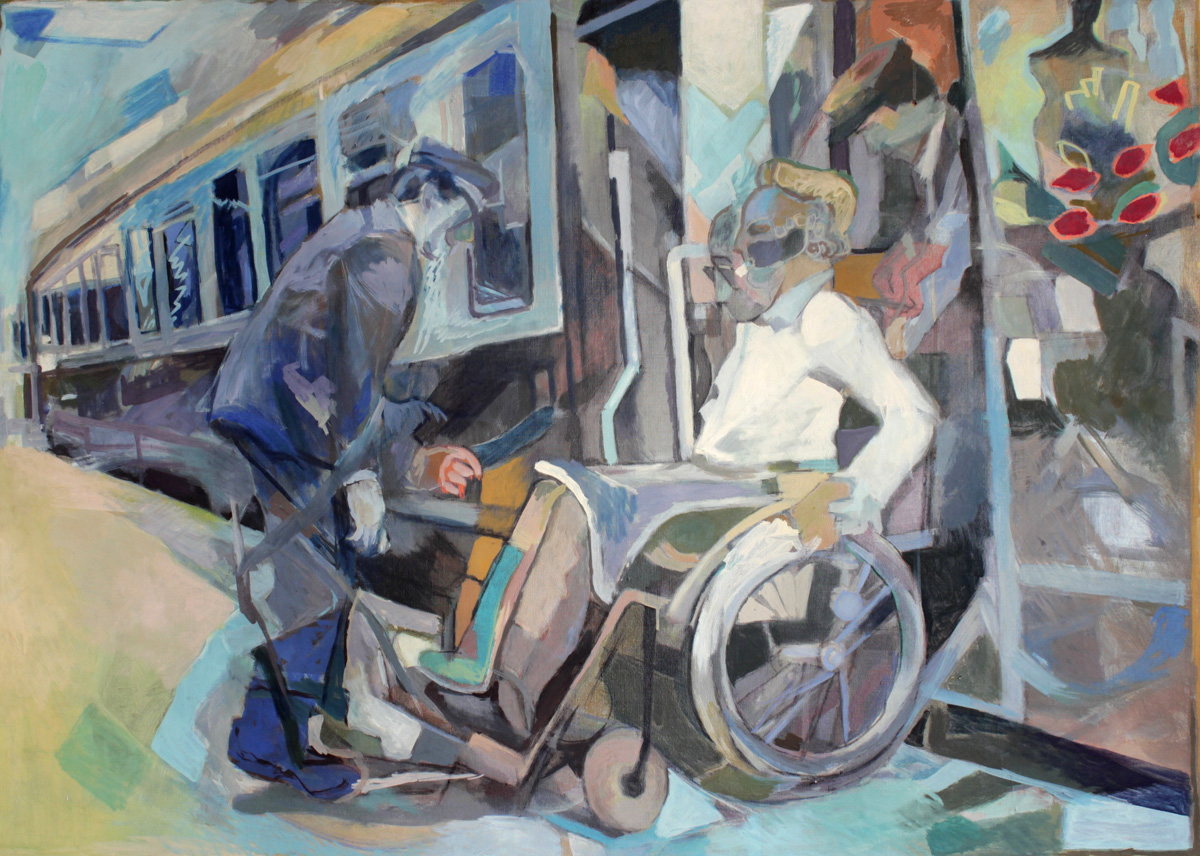 1987 Rollstuhlfahrerin Zustand II, Eitempera auf Leinwand, 105 x 145 cm